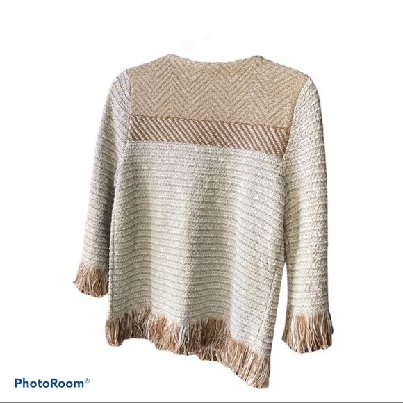 Chico's Tan & Gold Glitter Fringe Jacket - Picture 2 of 2